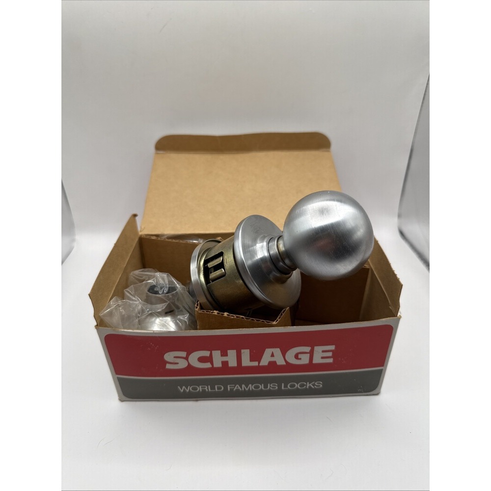 Vintage SCHLAGE‎ A10S ORBIT 626 Satin Chrome Door Knob Passage Set NOS Unused